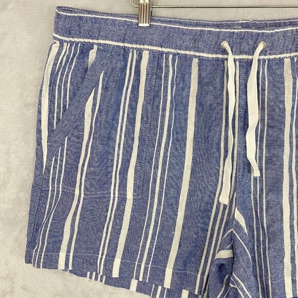 Nautica Linen Blend Shorts Women's XXL High Rise‎ Blue White Stripe 5" 2XL NEW - Picture 7 of 12
